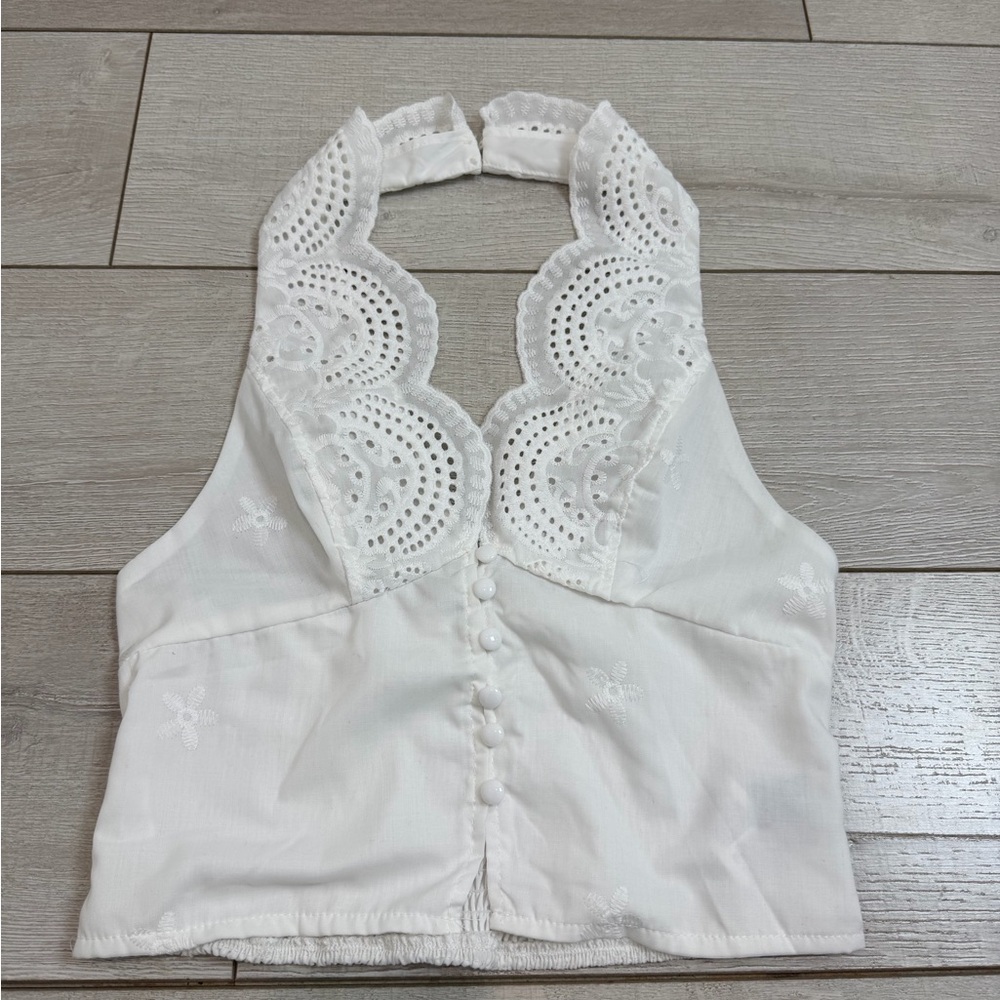 SHEIN White Lace Button-Up Blouse